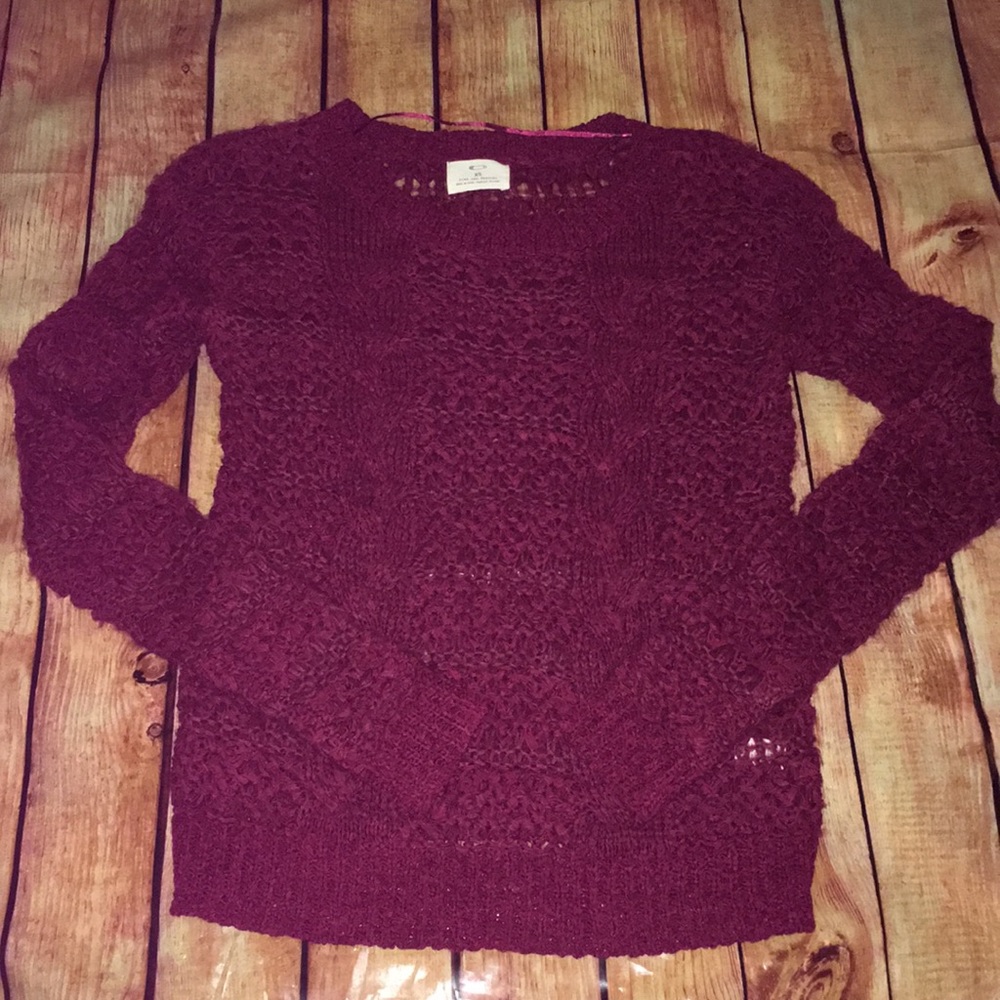 Anthropologie Pins & Needles Burgundy Wine Open Knit Sweater XS